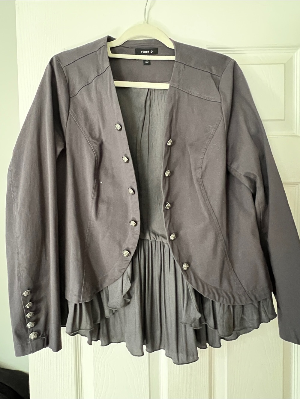 Torrid Gray Ruffled Peplum Jacket
